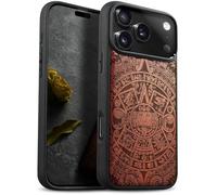 Carveit Magnetic Wooden Case for iPhone 17 Pro Case, Wood Artisan Engraved & Black Soft TPU Shockproof Cover, Compatible with MagSafe Wireless Chargers (The Maya Calendar) Rosy