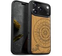 Carveit Magnetic Wooden Case for iPhone 17 Pro Case, Wood Artisan Engraved & Black Soft TPU Shockproof Cover, Compatible with MagSafe Wireless Chargers (The Compass and the Wave) Cherry