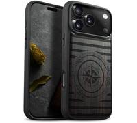 Carveit Magnetic Wooden Case for iPhone 17 Pro Case, Wood Artisan Engraved & Black Soft TPU Shockproof Cover, Compatible with MagSafe Wireless Chargers (Voyager's Crest) Blackwood