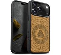 Carveit Magnetic Wooden Case for iPhone 17 Pro Case, Wood Artisan Engraved & Black Soft TPU Shockproof Cover, Compatible with MagSafe Wireless Chargers (Ancient Wisdom in Viking Design) Cherry