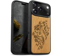 Carveit Magnetic Wooden Case for iPhone 17 Pro Case, Wood Artisan Engraved & Black Soft TPU Shockproof Cover, Compatible with MagSafe Wireless Chargers (The Eye of Untamed Strength) Cherry