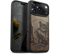 Carveit Magnetic Wooden Case for iPhone 17 Pro Case, Wood Artisan Engraved & Black Soft TPU Shockproof Cover, Compatible with MagSafe Wireless Chargers (Fox and woods) Walnut