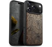Carveit Magnetic Wooden Case for iPhone 17 Pro Max Case, Wood Artisan Engraved & Black Soft TPU Shockproof Cover, Compatible with MagSafe Wireless Chargers (Gremlins & The Gears of Time) Walnut