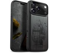 Carveit Magnetic Wooden Case for iPhone 17 Pro Max Case, Wood Artisan Engraved & Black Soft TPU Shockproof Cover, Compatible with MagSafe Wireless Chargers (Sailboat on the Sea) Blackwood