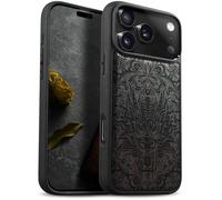 Carveit Magnetic Wooden Case for iPhone 17 Pro Max Case, Wood Artisan Engraved & Black Soft TPU Shockproof Cover, Compatible with MagSafe Wireless Chargers (Dragon's Aura - Guardian Spirit) Blackwood