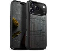 Carveit Magnetic Wooden Case for iPhone 17 Pro Max Case, Wood Artisan Engraved & Black Soft TPU Shockproof Cover, Compatible with MagSafe Wireless Chargers (Baroque Splendor House) Blackwood