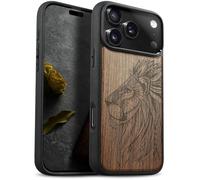 Carveit Magnetic Wooden Case for iPhone 17 Pro Max Case, Wood Artisan Engraved & Black Soft TPU Shockproof Cover, Compatible with MagSafe Wireless Chargers (The Ornate Lion's Head) Walnut