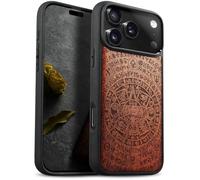 Carveit Magnetic Wooden Case for iPhone 17 Pro Max Case, Wood Artisan Engraved & Black Soft TPU Shockproof Cover, Compatible with MagSafe Wireless Chargers (Mysterious Maya totem) Rosy