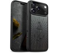 Carveit Magnetic Wooden Case for iPhone 17 Pro Max Case, Wood Artisan Engraved & Black Soft TPU Shockproof Cover, Compatible with MagSafe Wireless Chargers (Radiant Anchor Symbol) Blackwood