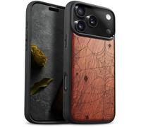 Carveit Magnetic Wooden Case for iPhone 17 Pro Max Case, Wood Artisan Engraved & Black Soft TPU Shockproof Cover, Compatible with MagSafe Wireless Chargers (The Web Spinner's Craft) Rosy