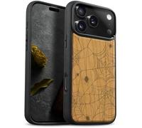 Carveit Magnetic Wooden Case for iPhone 17 Pro Max Case, Wood Artisan Engraved & Black Soft TPU Shockproof Cover, Compatible with MagSafe Wireless Chargers (The Web Spinner's Craft) Cherry