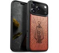 Carveit Magnetic Wooden Case for iPhone 17 Pro Max Case, Wood Artisan Engraved & Black Soft TPU Shockproof Cover, Compatible with MagSafe Wireless Chargers (Radiant Vintage Lantern) Rosy