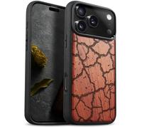 Carveit Magnetic Wooden Case for iPhone 17 Pro Max Case, Wood Artisan Engraved & Black Soft TPU Shockproof Cover, Compatible with MagSafe Wireless Chargers (Cracked Earth Texture) Rosy