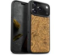 Carveit Magnetic Wooden Case for iPhone 17 Pro Max Case, Wood Artisan Engraved & Black Soft TPU Shockproof Cover, Compatible with MagSafe Wireless Chargers (Gremlins & The Gears of Time) Cherry