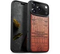 Carveit Magnetic Wooden Case for iPhone 17 Pro Max Case, Wood Artisan Engraved & Black Soft TPU Shockproof Cover, Compatible with MagSafe Wireless Chargers (Baroque Splendor House) Rosy