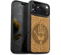 Carveit Magnetic Wooden Case for iPhone 17 Pro Max Case, Wood Artisan Engraved & Black Soft TPU Shockproof Cover, Compatible with MagSafe Wireless Chargers (All-Seeing Hand) Cherry