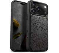 Carveit Magnetic Wooden Case for iPhone 17 Pro Max Case, Wood Artisan Engraved & Black Soft TPU Shockproof Cover, Compatible with MagSafe Wireless Chargers (The Maya Calendar) Blackwood