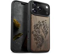 Carveit Magnetic Wooden Case for iPhone 17 Pro Max Case, Wood Artisan Engraved & Black Soft TPU Shockproof Cover, Compatible with MagSafe Wireless Chargers (The Eye of Untamed Strength) Walnut