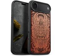 Carveit Magnetic Wooden Case for iPhone Air Case, Wood Artisan Engraved & Soft TPU Shockproof Cover, Compatible with MagSafe 17 Air Wireless Chargers (Infernal Mask with Ornate Motifs) Rosy