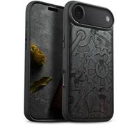 Carveit Magnetic Wooden Case for iPhone Air Case, Wood Artisan Engraved & Soft TPU Shockproof Cover, Compatible with MagSafe 17 Air Wireless Chargers (Gremlins & The Gears of Time) Blackwood