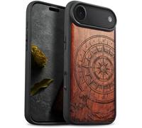 Carveit Magnetic Wooden Case for iPhone Air Case, Wood Artisan Engraved & Soft TPU Shockproof Cover, Compatible with MagSafe 17 Air Wireless Chargers (The Compass and the Wave) Rosy