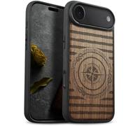 Carveit Magnetic Wooden Case for iPhone Air Case, Wood Artisan Engraved & Soft TPU Shockproof Cover, Compatible with MagSafe 17 Air Wireless Chargers (Voyager's Crest) Walnut