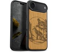 Carveit Magnetic Wooden Case for iPhone Air Case, Wood Artisan Engraved & Soft TPU Shockproof Cover, Compatible with MagSafe 17 Air Wireless Chargers (Fox and woods) Cherry