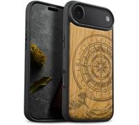 Carveit Magnetic Wooden Case for iPhone Air Case, Wood Artisan Engraved & Soft TPU Shockproof Cover, Compatible with MagSafe 17 Air Wireless Chargers (The Compass and the Wave) Cherry