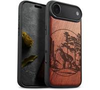 Carveit Magnetic Wooden Case for iPhone Air Case, Wood Artisan Engraved & Soft TPU Shockproof Cover, Compatible with MagSafe 17 Air Wireless Chargers (Fox and woods) Rosy