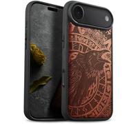 Carveit Magnetic Wooden Case for iPhone Air Case, Wood Artisan Engraved & Soft TPU Shockproof Cover, Compatible with MagSafe 17 Air Wireless Chargers (Runic Raven Call) Rosy