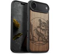 Carveit Magnetic Wooden Case for iPhone Air Case, Wood Artisan Engraved & Soft TPU Shockproof Cover, Compatible with MagSafe 17 Air Wireless Chargers (Fox and woods) Walnut