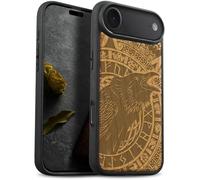 Carveit Magnetic Wooden Case for iPhone Air Case, Wood Artisan Engraved & Soft TPU Shockproof Cover, Compatible with MagSafe 17 Air Wireless Chargers (Runic Raven Call) Cherry