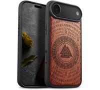 Carveit Magnetic Wooden Case for iPhone Air Case, Wood Artisan Engraved & Soft TPU Shockproof Cover, Compatible with MagSafe 17 Air Wireless Chargers (Ancient Wisdom in Viking Design) Rosy