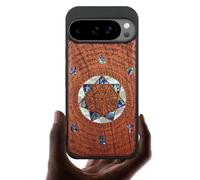 Carveit Magnetic Wooden Case for Pixel 10 / Pixel 10 Pro Case, Wood Artisan Engraved & Handmade Shell Inlaid, Compatible with MagSafe Wireless Chargers, Archangel Solomon's Seals - Rosy