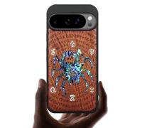 Carveit Magnetic Wooden Case for Pixel 10 / Pixel 10 Pro Case, Wood Artisan Engraved & Handmade Shell Inlaid, Compatible with MagSafe Wireless Chargers, Spider Amidst Mystical Runes - Rosy