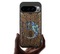 Carveit Magnetic Wooden Case for Pixel 10 / Pixel 10 Pro Case, Wood Artisan Engraved & Handmade Shell Inlaid, Compatible with MagSafe Wireless Chargers, Tranquil Harmony Mandala - Walnut