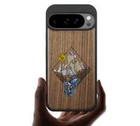 Carveit Magnetic Wooden Case for Pixel 10 / Pixel 10 Pro Case, Wood Artisan Engraved & Handmade Shell Inlaid, Compatible with MagSafe Wireless Chargers, Mountain Path - Walnut