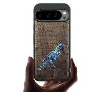 Carveit Magnetic Wooden Case for Pixel 10 / Pixel 10 Pro Case, Wood Artisan Engraved & Handmade Shell Inlaid, Compatible with MagSafe Wireless Chargers, Raven Script - Walnut