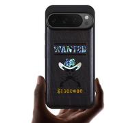 Carveit Magnetic Wooden Case for Pixel 9 Pro / 9 Pro Case, Wood Artisan Engraved & Handmade Shell Inlaid, Compatible with MagSafe Wireless Chargers, Outlaw Skull Wanted - Blackwood