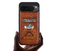 Carveit Magnetic Wooden Case for Pixel 9 Pro / 9 Pro Case, Wood Artisan Engraved & Handmade Shell Inlaid, Compatible with MagSafe Wireless Chargers, Outlaw Skull Wanted - Rosy