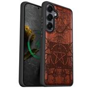 Carveit Magnetic Wooden Case for Samsung Galaxy S25 Case 2025, TPU Shockproof Cover & Wood Artisan Engraved, Compatible with MagSafe Wireless Chargers (Ancient Roots, Esoteric Paths) Rosy