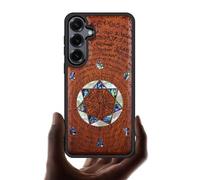 Carveit Magnetic Wooden Case for Samsung Galaxy S25 Case, Wood Artisan Engraved & Handmade Shell Inlaid, Compatible with MagSafe Wireless Chargers (Archangel Solomon's Seals) Rosy