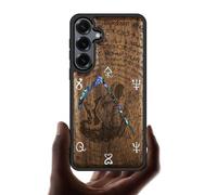 Carveit Magnetic Wooden Case for Samsung Galaxy S25 Case, Wood Artisan Engraved & Handmade Shell Inlaid, Compatible with MagSafe Wireless Chargers (The Grim Reaper of Carved) Walnut