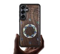 Carveit Magnetic Wooden Case for Samsung Galaxy S25 Case, Wood Artisan Engraved & Handmade Shell Inlaid, Compatible with MagSafe Wireless Chargers (Archangel Solomon's Seals) Walnut