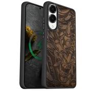 Carveit Magnetic Wooden Case for Samsung Galaxy S25 Edge Case 2025, TPU Shockproof Cover & Wood Artisan Engraved, Compatible with MagSafe Wireless Chargers (Devil's Fury) Walnut