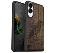 Carveit Magnetic Wooden Case for Samsung Galaxy S25 Edge Case 2025, TPU Shockproof Cover & Wood Artisan Engraved, Compatible with MagSafe Wireless Chargers (Raven Script) Walnut