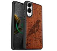 Carveit Magnetic Wooden Case for Samsung Galaxy S25 Edge Case 2025, TPU Shockproof Cover & Wood Artisan Engraved, Compatible with MagSafe Wireless Chargers (Raven Script) Rosy