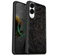 Carveit Magnetic Wooden Case for Samsung Galaxy S25 Edge Case 2025, TPU Shockproof Cover & Wood Artisan Engraved, Compatible with MagSafe Wireless Chargers (Devil's Fury) Blackwood
