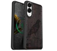 Carveit Magnetic Wooden Case for Samsung Galaxy S25 Edge Case 2025, TPU Shockproof Cover & Wood Artisan Engraved, Compatible with MagSafe Wireless Chargers (Raven Script) Blackwood