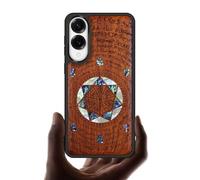 Carveit Magnetic Wooden Case for Samsung Galaxy S25 Edge Case, Wood Artisan Engraved & Handmade Shell Inlaid, Compatible with MagSafe Wireless Chargers (Archangel Solomon's Seals) Rosy
